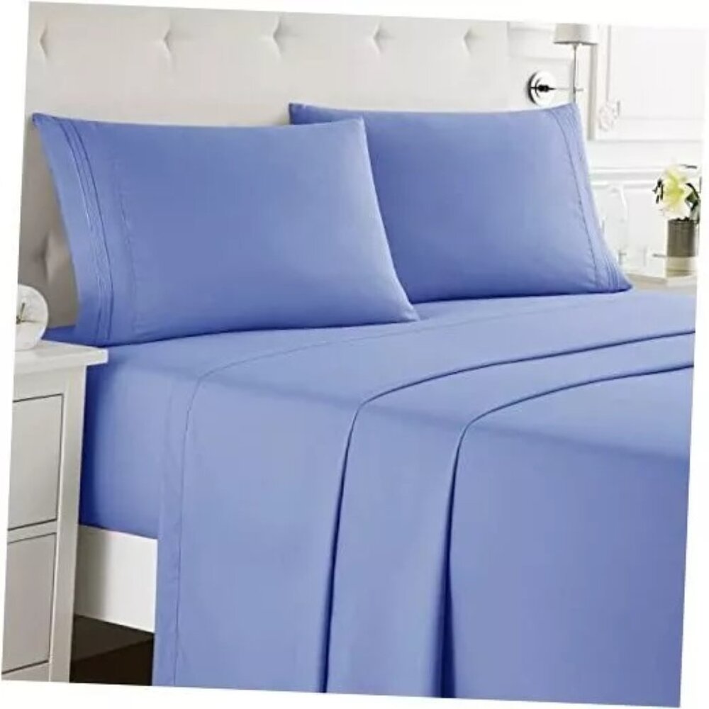 Bed Sheets Set 4 Piece Deep Pocket Full Queen King - Blue